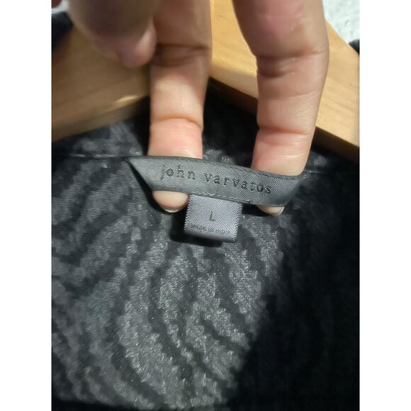 John Varvatos Shirt Mens Large Black Gray Zebra Print Short Sleeve Button Front - Picture 2 of 6